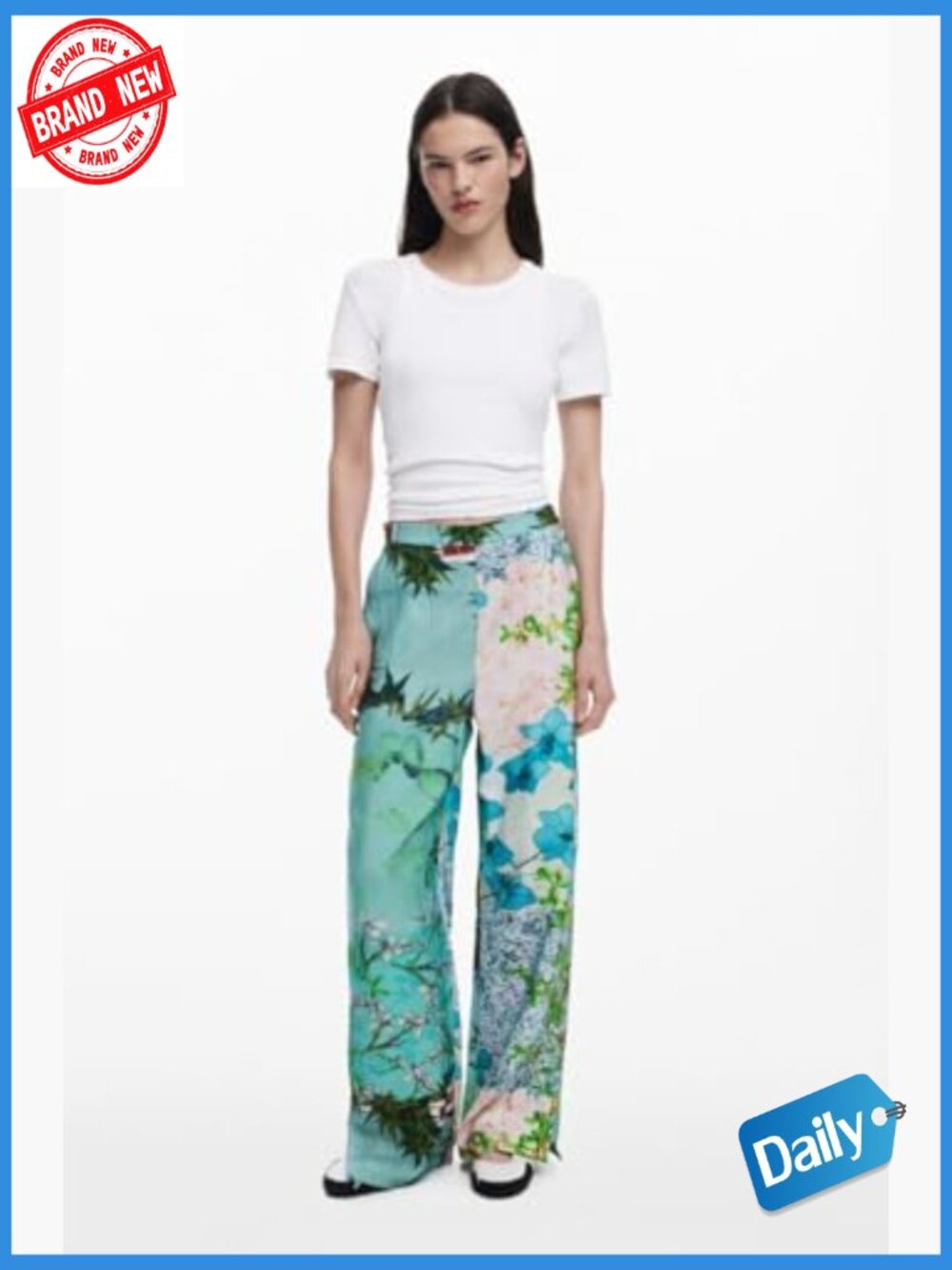 Floral Mid Rise Straight Leg Jeans with Zipper Closure - Picture 2 of 7